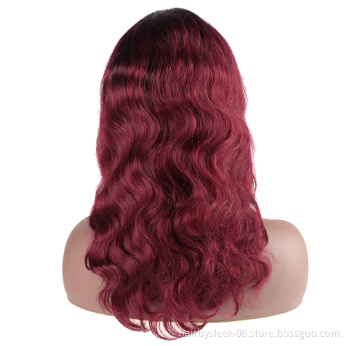 18 inches Wine Red Body Wave Wig With Bangs Brazilian Remy Human Hair Full Machine Made 100% Human Hair Wigs  for black woman